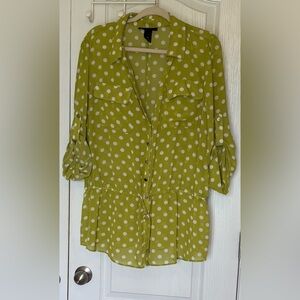 Lane Bryant Green Polka Dot sheer Blouse